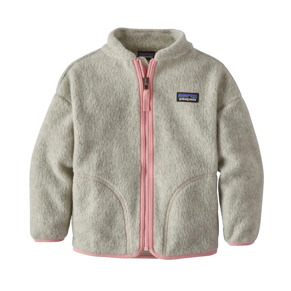 Patagonia Baby Fleece Jacket in Cream/Gray with Pink Trim